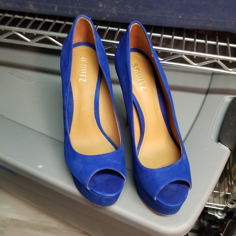 Schutz peep toe platform heels. Royal blue size 9.